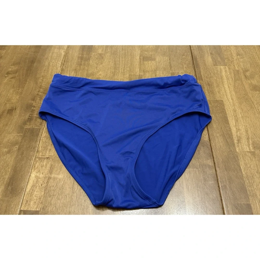LL Bean bikini bottoms womens 14 blue high waist beach pool nautical coastal UPF